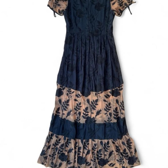 For Love And Lemons Black and Mesh Tiered Floral Maxi Dress M - Picture 6 of 7